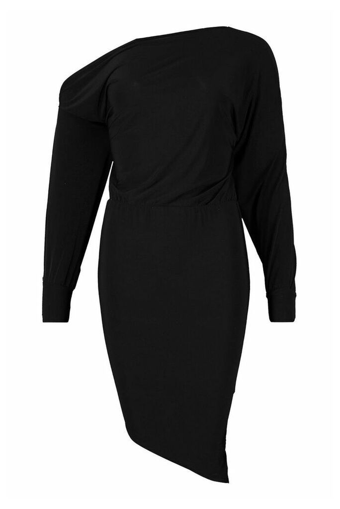 Womens Off The Shoulder Asymmetric Hem Mini Dress - black - 10, Black