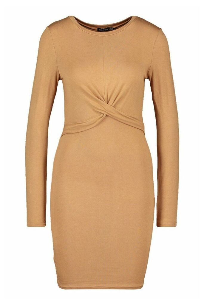 Womens Twist Detail Jersey Dress - beige - 10, Beige