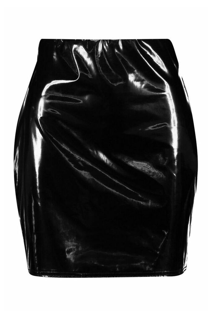 Womens Vinyl Mini Skirt - Black - 12, Black