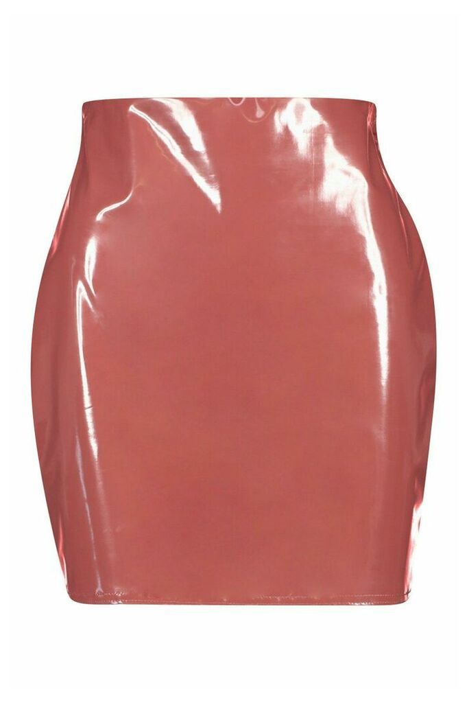 Womens Vinyl Mini Skirt - Pink - 16, Pink