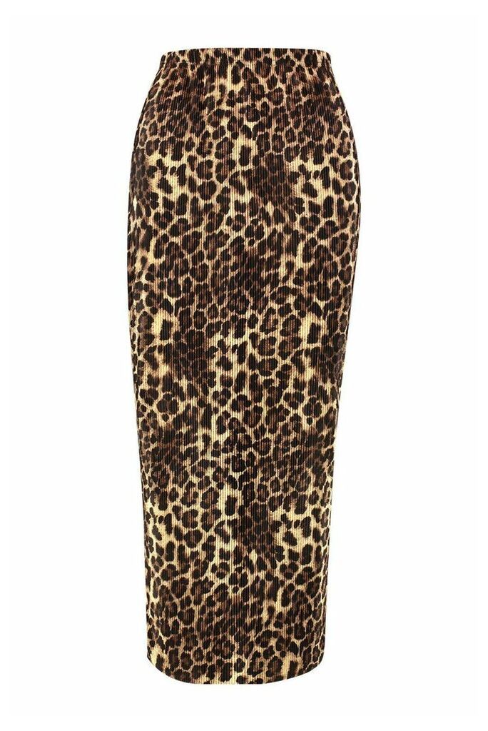 Womens Leopard Plisse Midaxi Skirt - multi - 8, Multi
