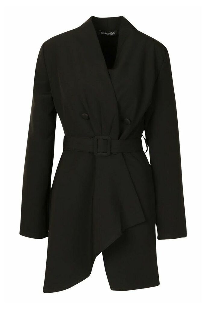 Womens Wrap Detail Belted Blazer Dress - black - 10, Black