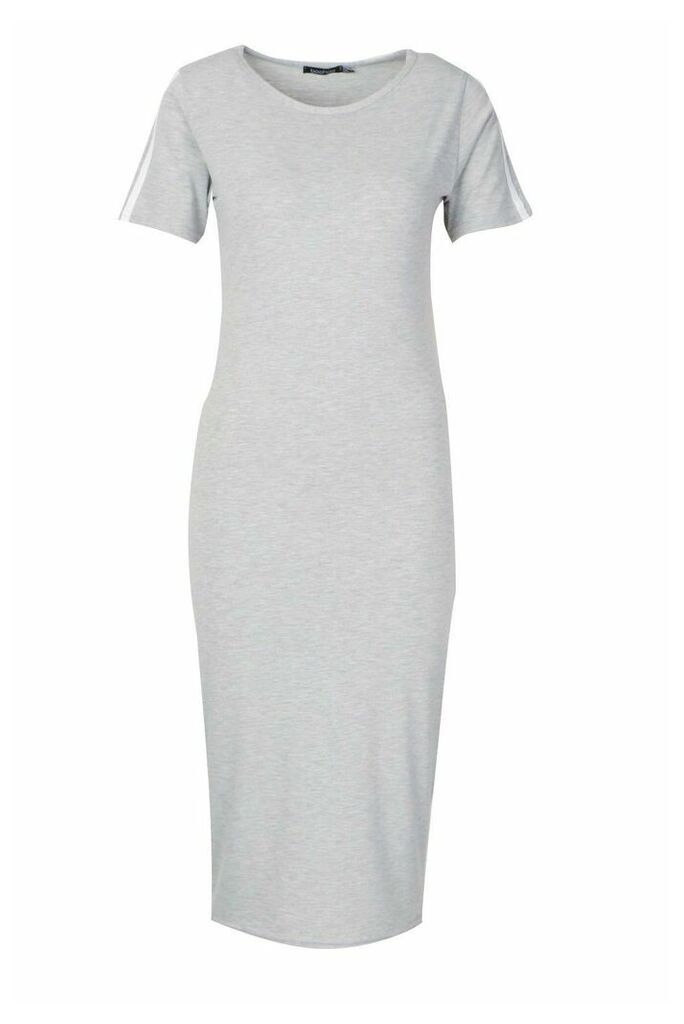 Womens Contrast Stripe Short Sleeve Midi Dress - grey - 14, Grey