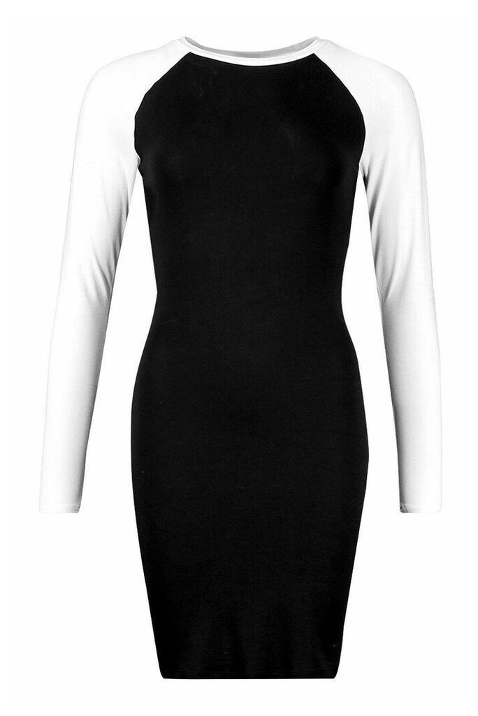 Womens Contrast Sleeve Jersey Bodycon Dress - black - 10, Black