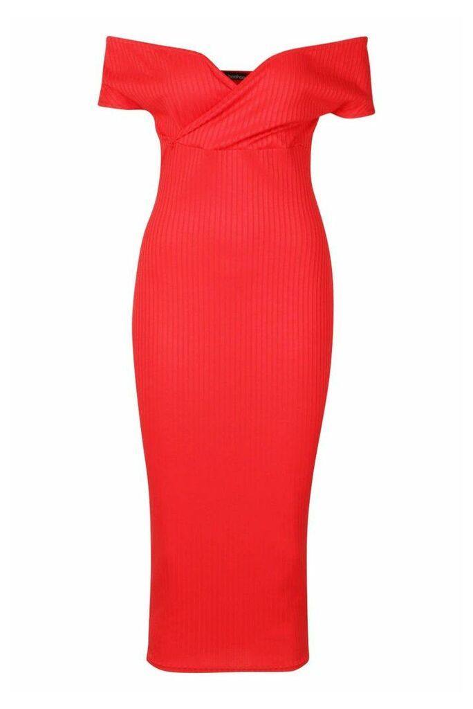 Womens Jumbo Rib Bardot Wrap Midi Dress - red - 10, Red