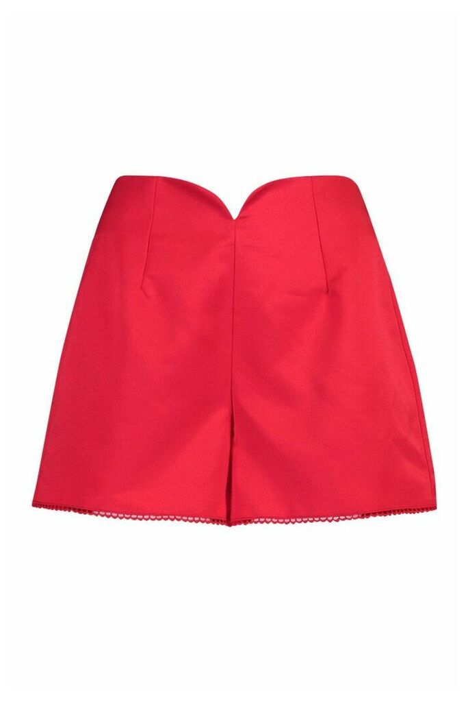 Womens Satin High Waisted Shorts - red - 10, Red