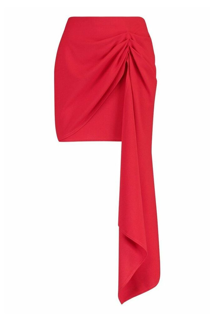 Womens Drape Detail Mini Skirt - red - 8, Red