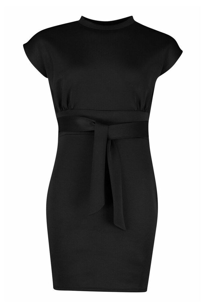 Womens Cape Detail Tie Waist Bodycon Dress - black - 14, Black