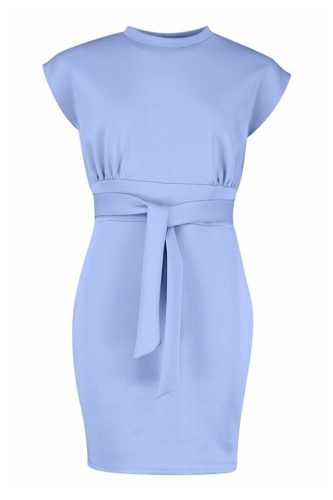 Womens Cape Detail Tie Waist Bodycon Dress - blue - 14, Blue