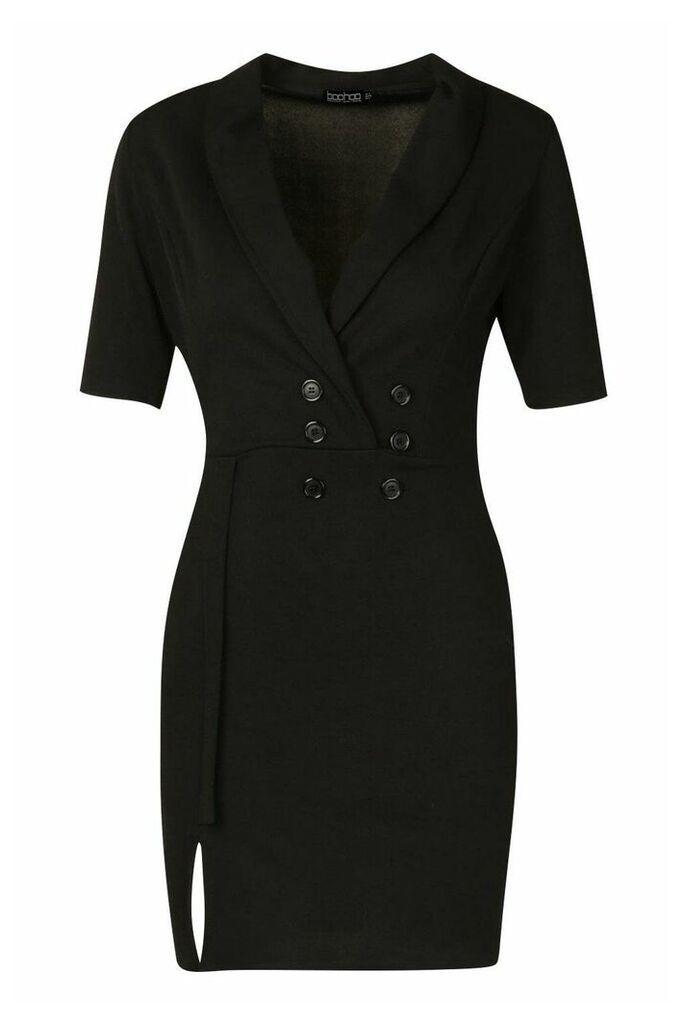 Womens Double Breasted Blazer Dress - Black - 8, Black