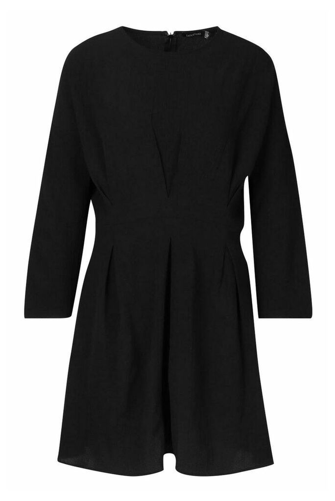 Womens Woven Pintuck Shift Dress - black - 14, Black
