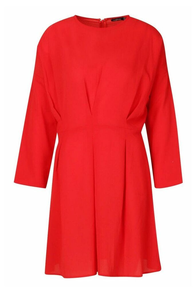 Womens Woven Pintuck Shift Dress - red - 8, Red