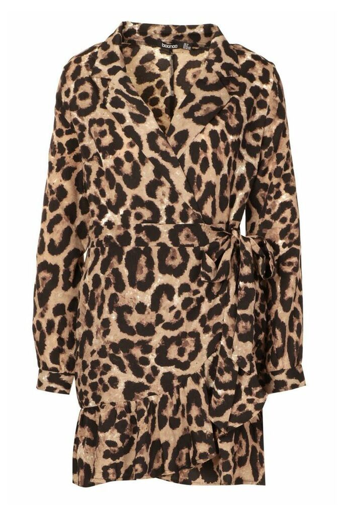 Womens Woven Leopard Shirt Tea Dress - black - 10, Black