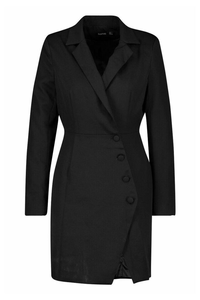 Womens Woven Self - Fabric Button Blazer Dress - black - 8, Black