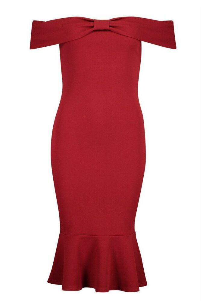 Womens Off The Shoulder Bow Detail Midi Dress - red - 14, Red