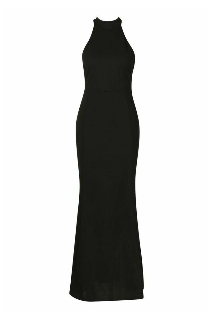Womens High Neck Strappy Back Maxi Dress - Black - 8, Black