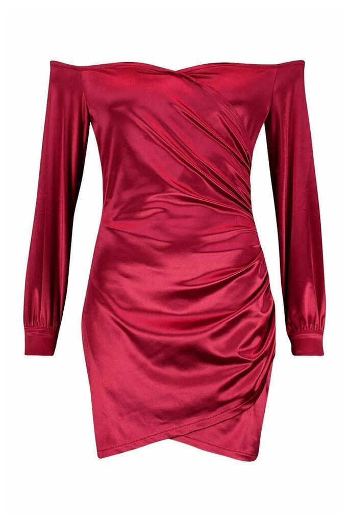 Womens Bardot Off Shoulder Mini Dress - red - 10, Red