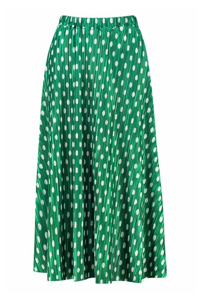 Womens Plisse Polka Dot Skater Skirt - green - 10, Green