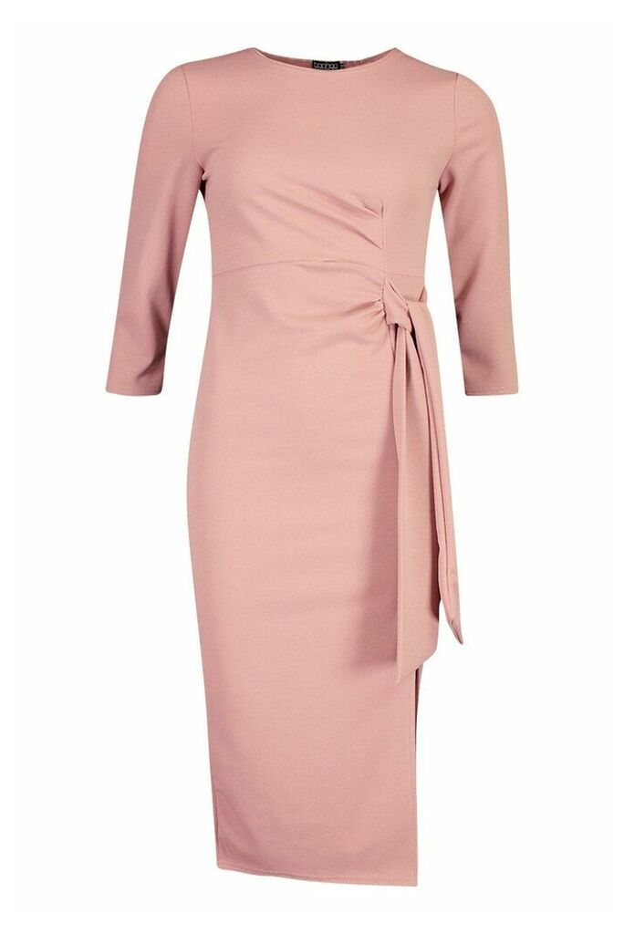 Womens Knot Detail Midi Dress - Pink - 12, Pink