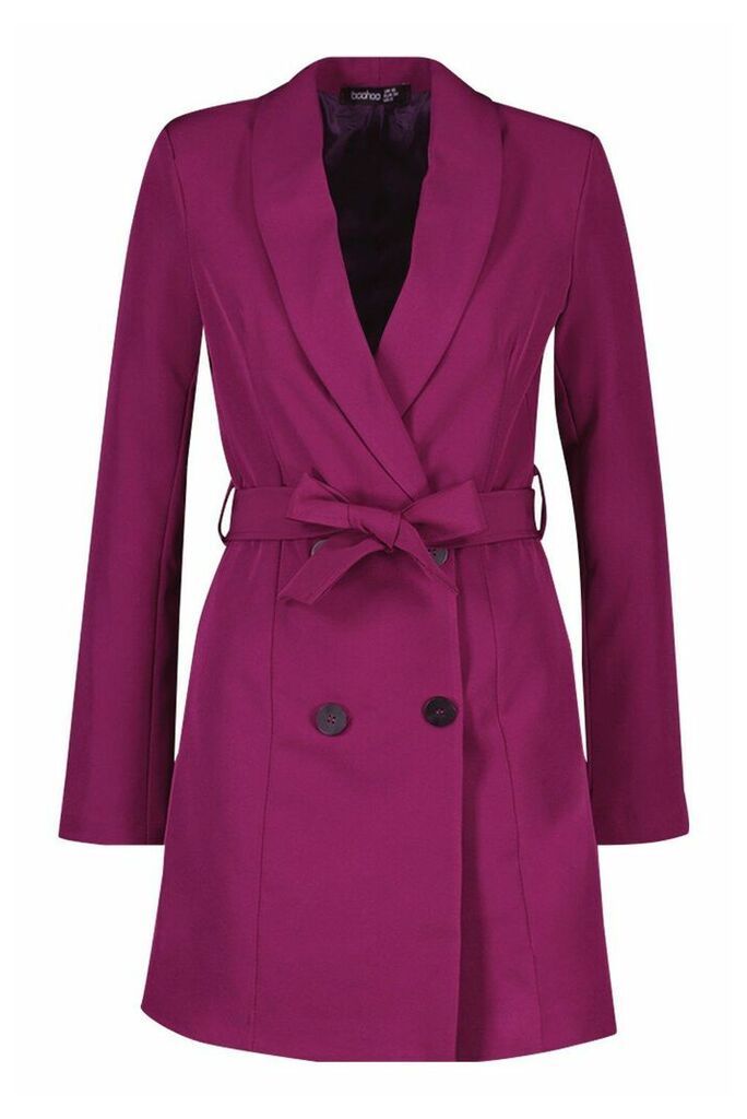 Womens Double Breasted Belted Blazer Dress - pink - 12, Pink