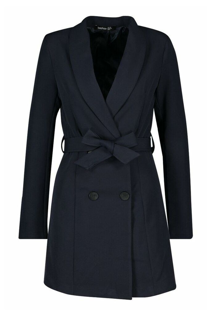 Womens Double Breasted Belted Blazer Dress - navy - 14, Navy