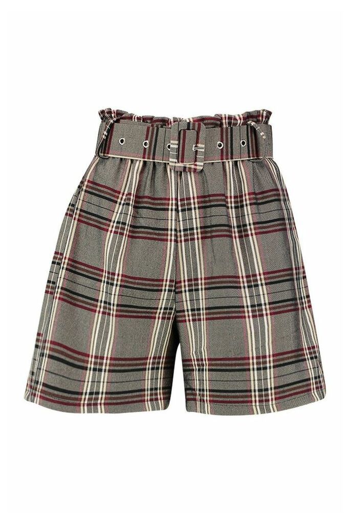Womens Check Belted City Short - grey - 12, Grey