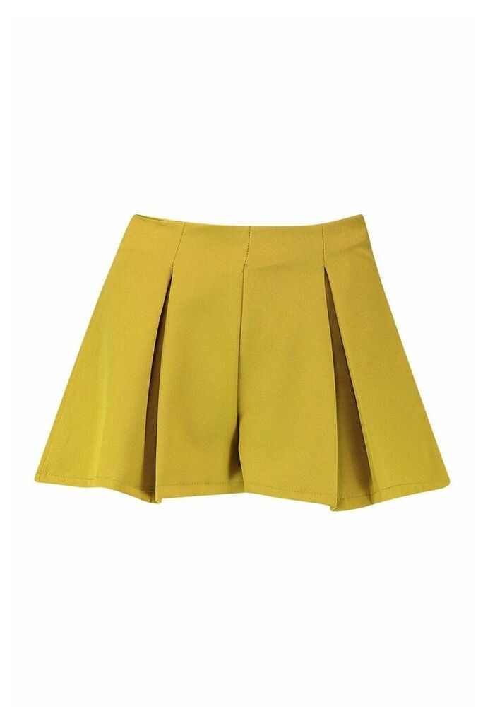 Womens Pleat Front Tailored Short - yellow - 14, Yellow