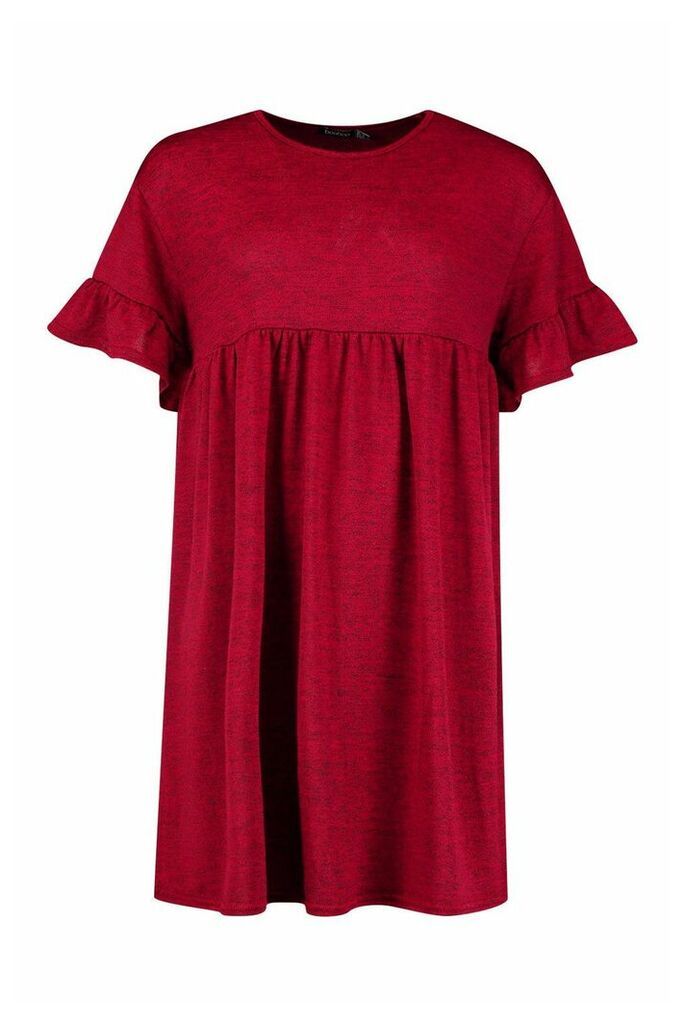 Womens Brushed Frill Sleeve Smock Dress - red - 16, Red