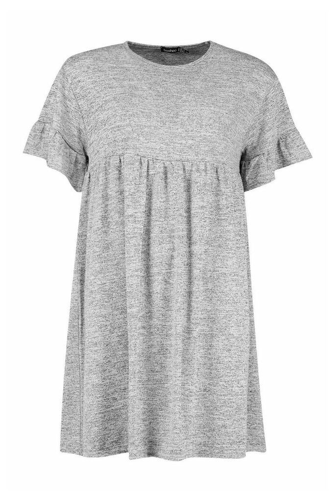 Womens Brushed Frill Sleeve Smock Dress - grey - 12, Grey