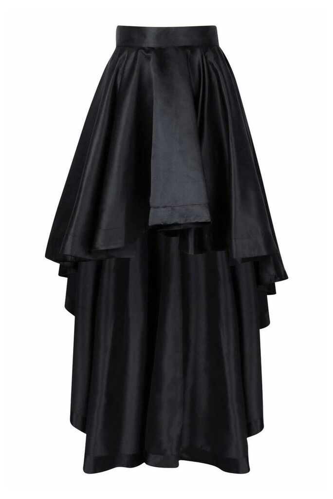 Womens Satin Dipped Hem Maxi Skirt - black - 16, Black