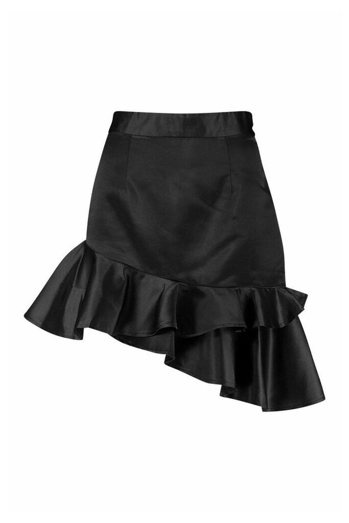 Womens Satin Drop Hem Mini Skirt - black - 14, Black