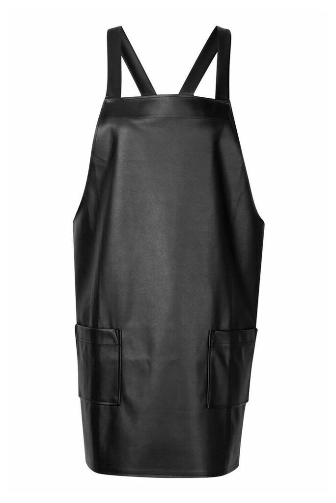 Womens Faux Leather Pinafore Dress - black - 8, Black