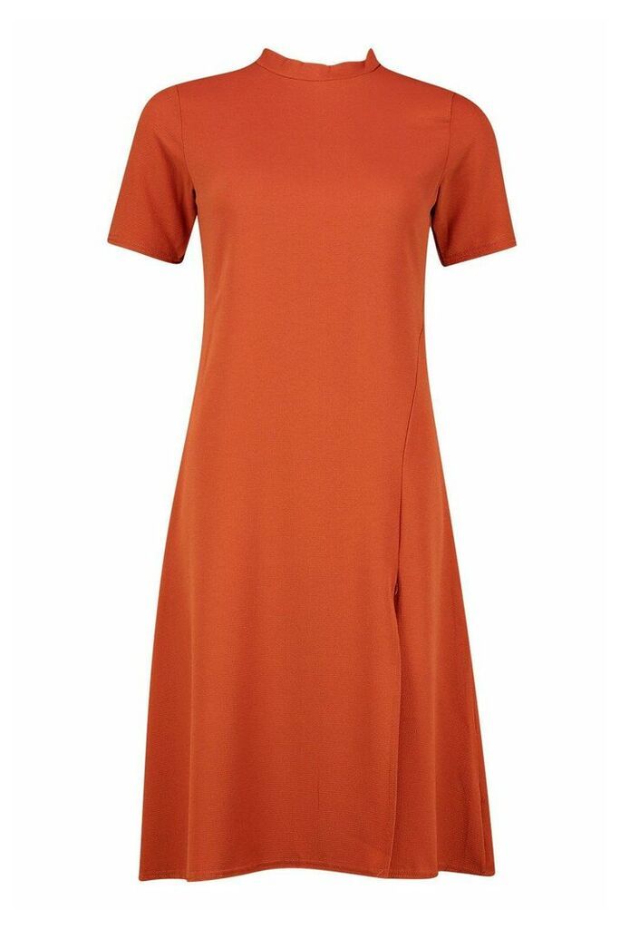 Womens High Neck Midi Dress - Orange - 10, Orange