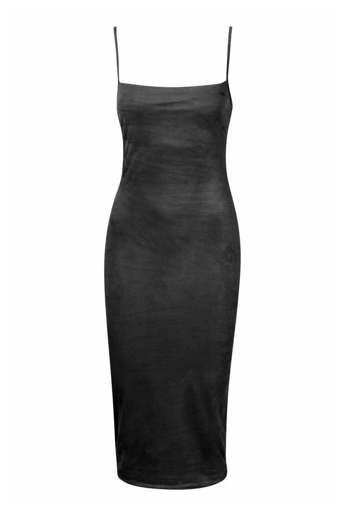 Womens Suede Square Neck Midi Bodycon Dress - black - 14, Black