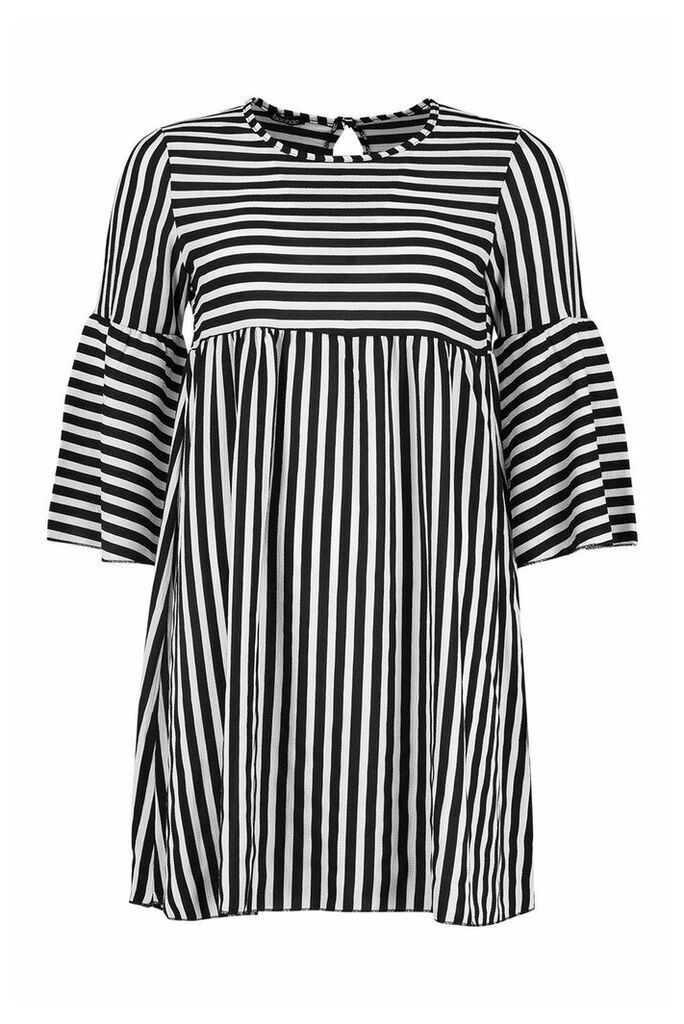 Womens Stripe 3/4 Sleeve Smock Dress - black - 10, Black
