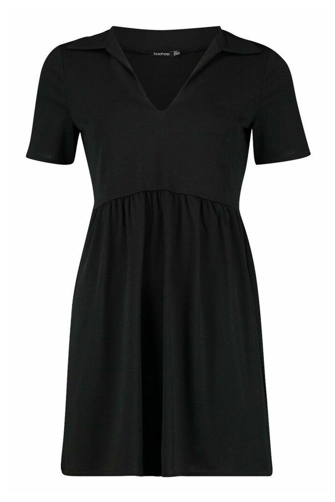 Womens Tiered Jersey Smock Dress - black - 12, Black