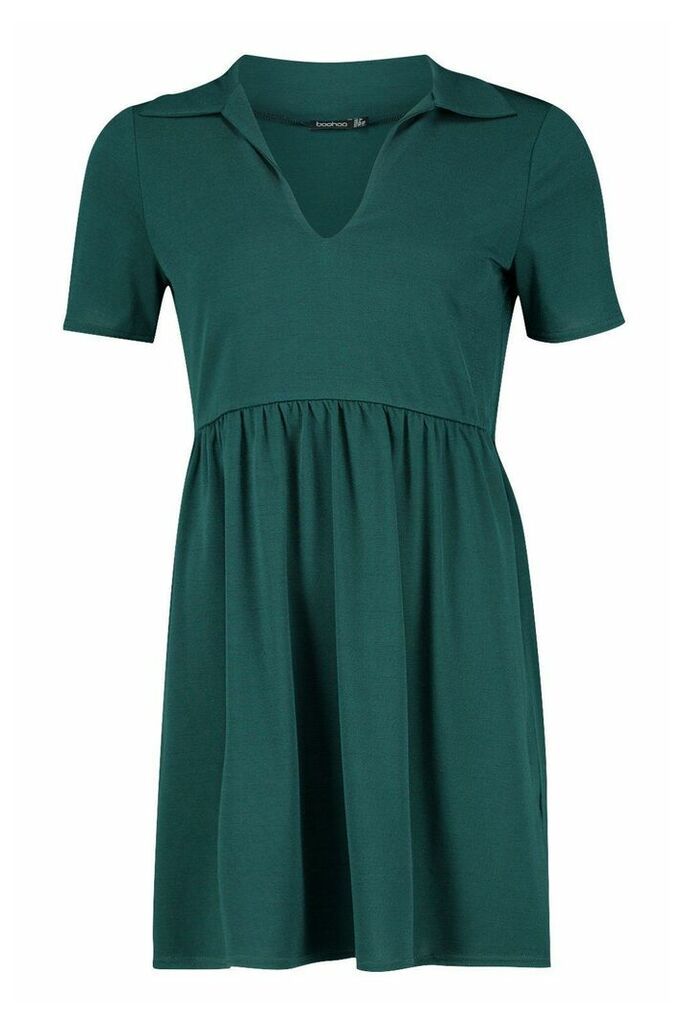 Womens Tiered Jersey Smock Dress - green - 8, Green