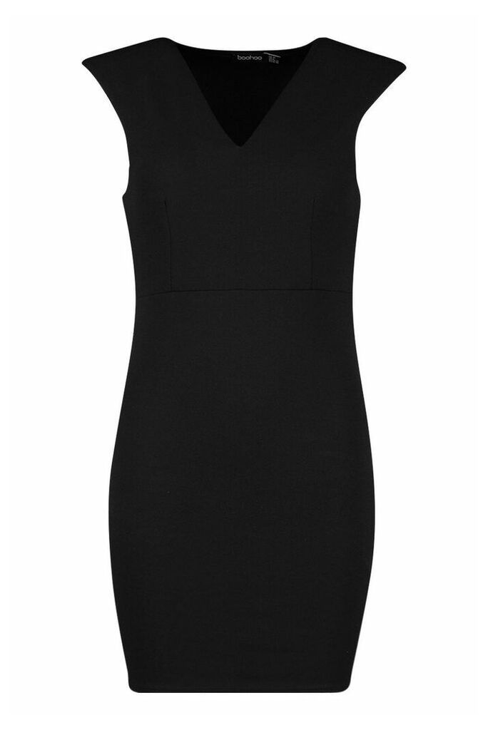 Womens Plunge Front Bodycon Mini Dress - black - 8, Black