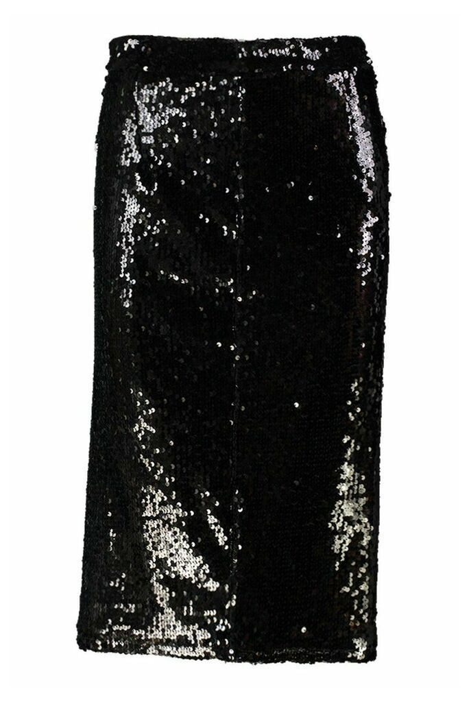 Womens Sequin Midi Skirt - black - 12, Black