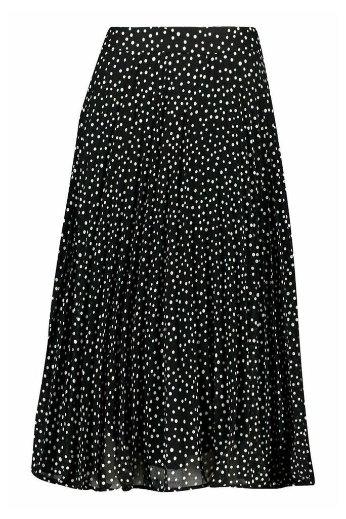Womens Woven Polka Dot Print Midi Skirt - black - M, Black