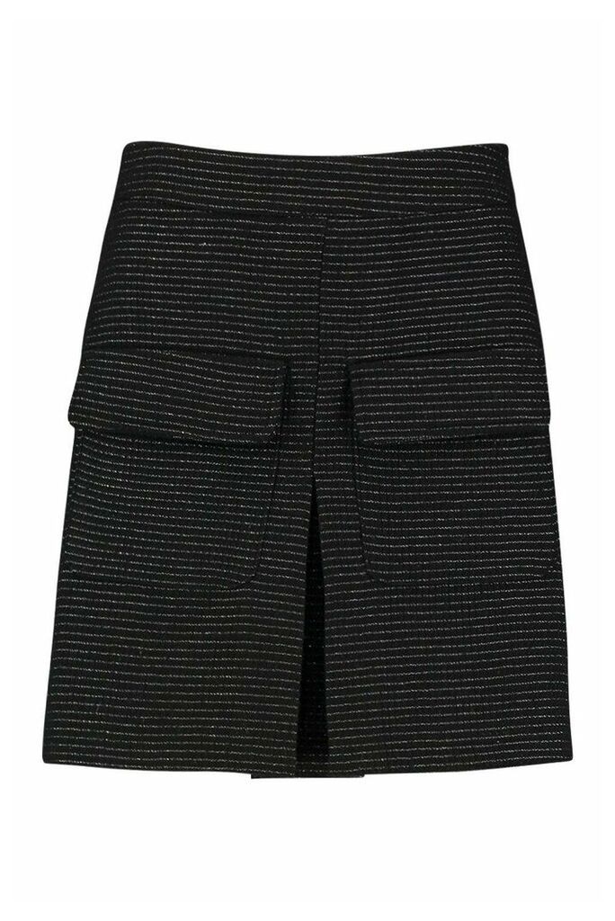 Womens Boucle Pocket Detail Short - black - 8, Black