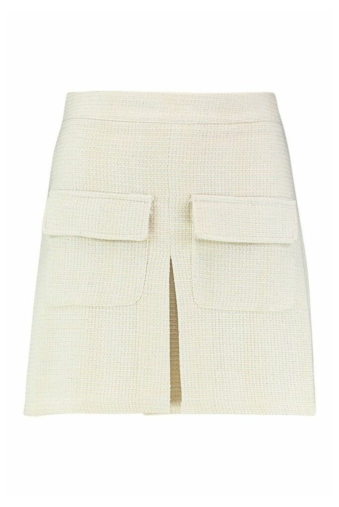 Womens Boucle Pocket Detail Short - white - 14, White