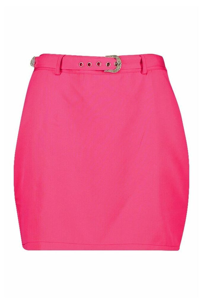 Womens Diamonte Buckle Mini Skirt - Pink - 12, Pink