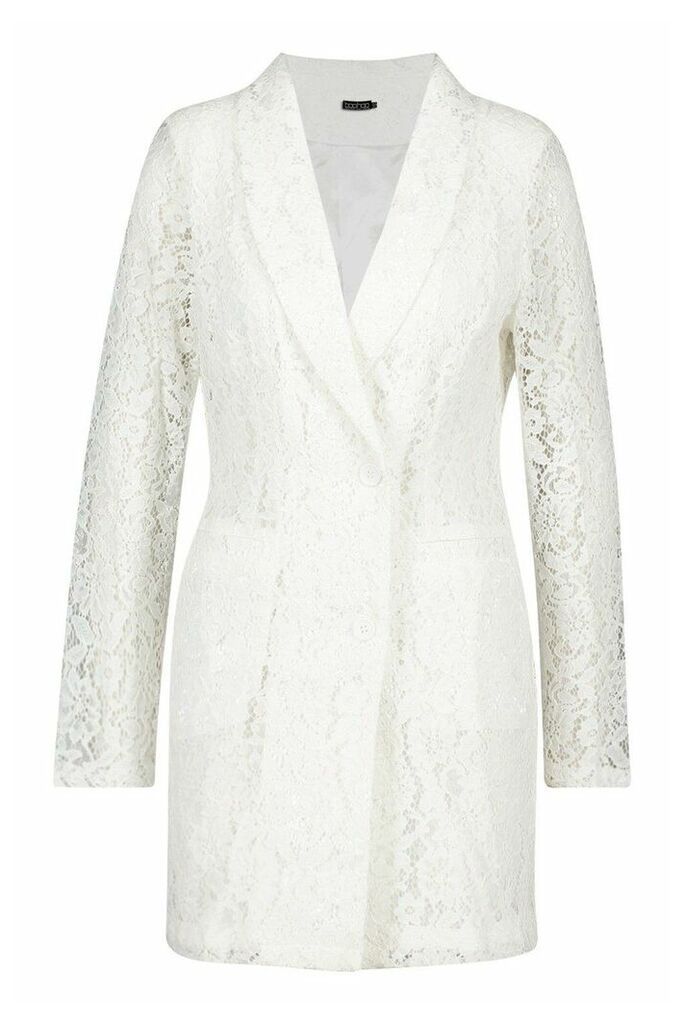 Womens Lace Blazer Dress - white - 10, White