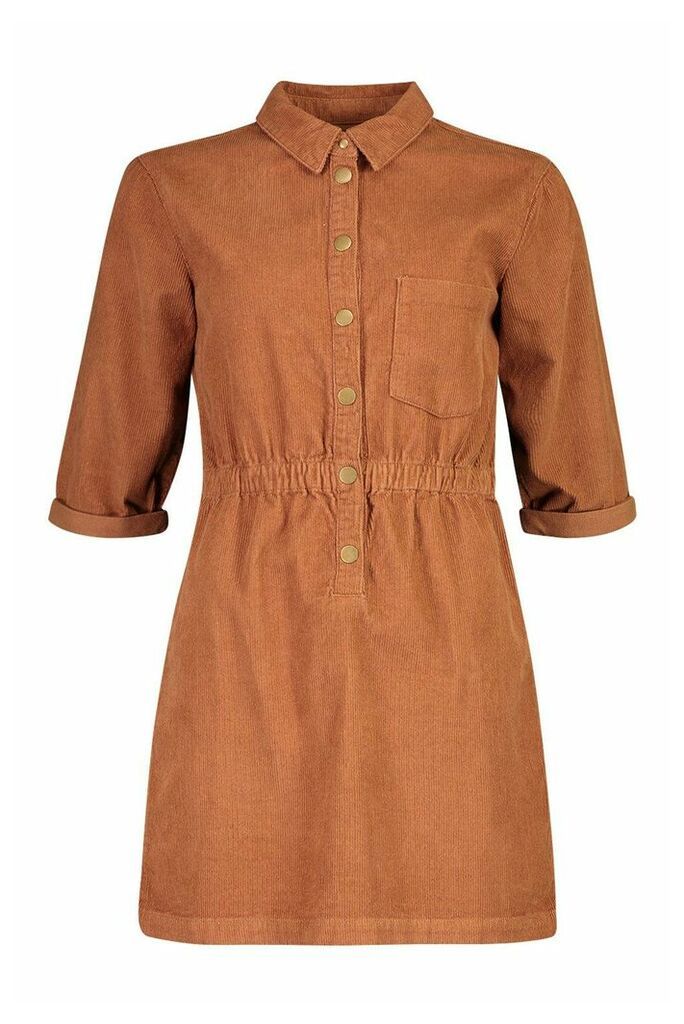 Womens Cord Button Dress - brown - 8, Brown