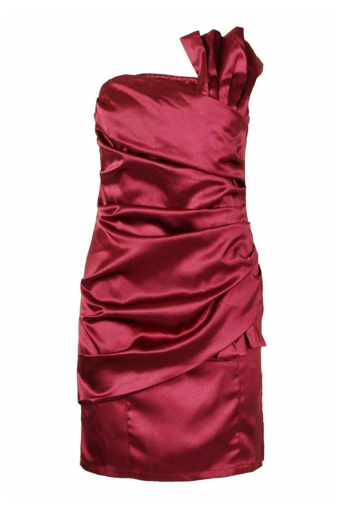 Womens Origami Pleated Satin Mini Dress - Red - 6, Red