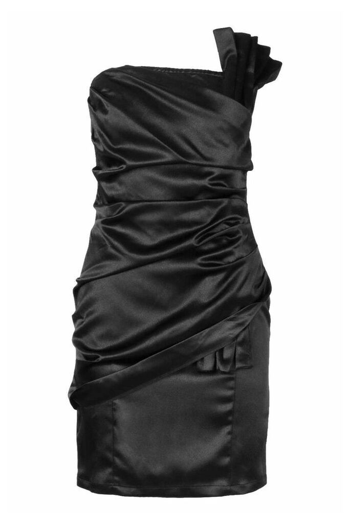 Womens Origami Pleated Satin Mini Dress - Black - 10, Black