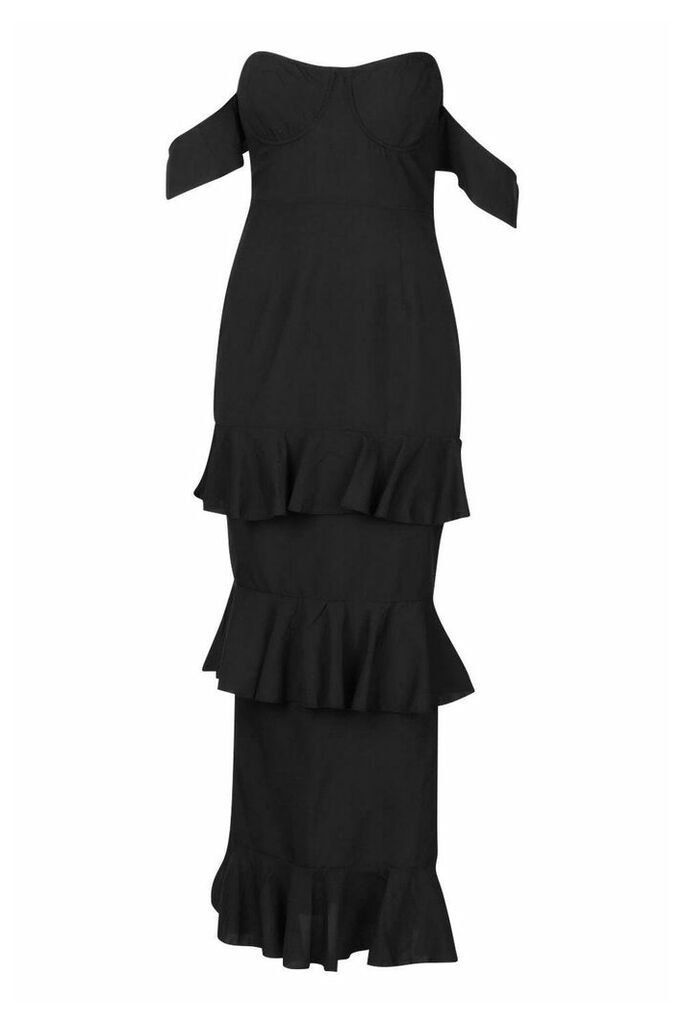 Womens Off The Shoulder Ruffle Maxi Dress - black - 8, Black