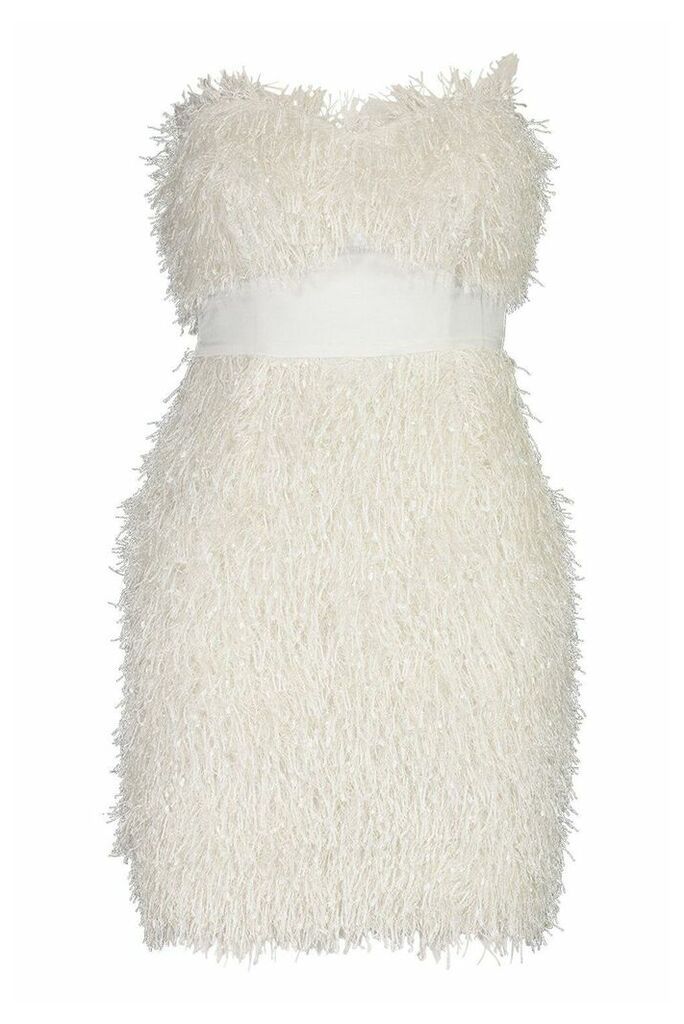 Womens Feather Bandeau Mini Dress - white - 14, White