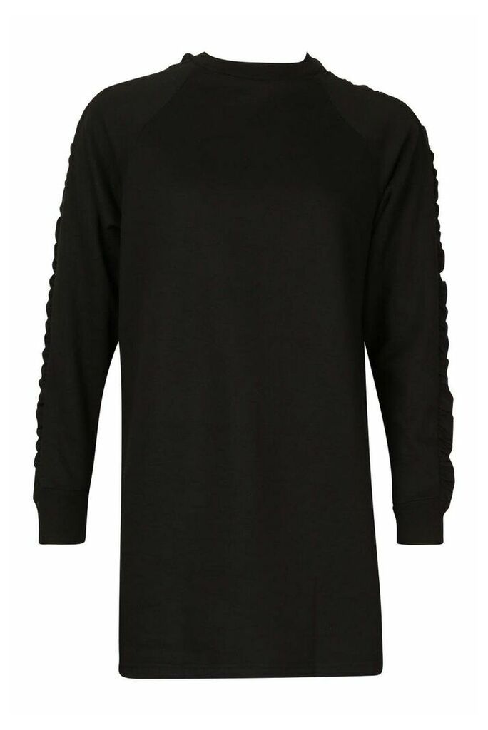 Womens Ruched Sleeve Sweatshirt Dress - black - 12, Black